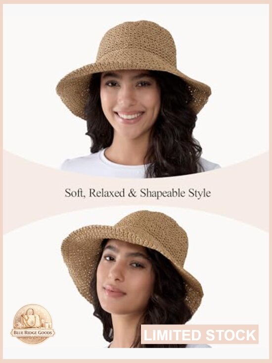 Crochet Straw Sun Hat Wide Brim Foldable Floppy Beach Summer Travel Adjustable main image 5